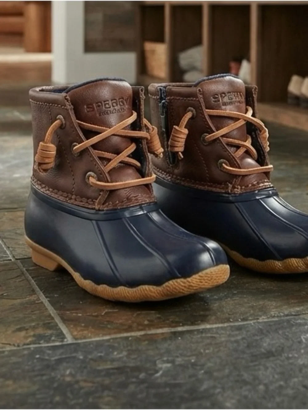 Sperry Kids Navy Blue and Brown Duck Boots
